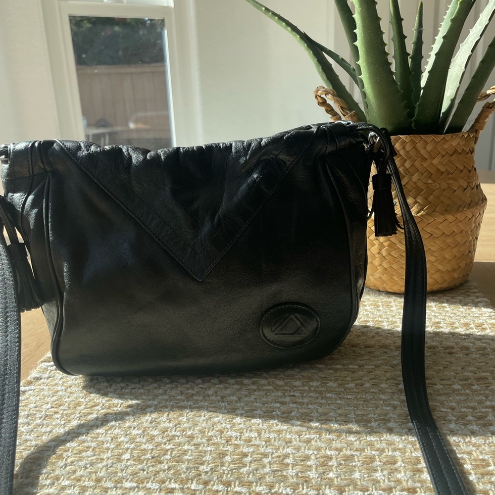 Vintage Liz Claiborne Black Leather Crossbody with Tassel